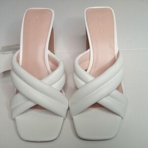 The Drop Ava Criss Cross White Women's Heeled Sandals, Sz. 7.5